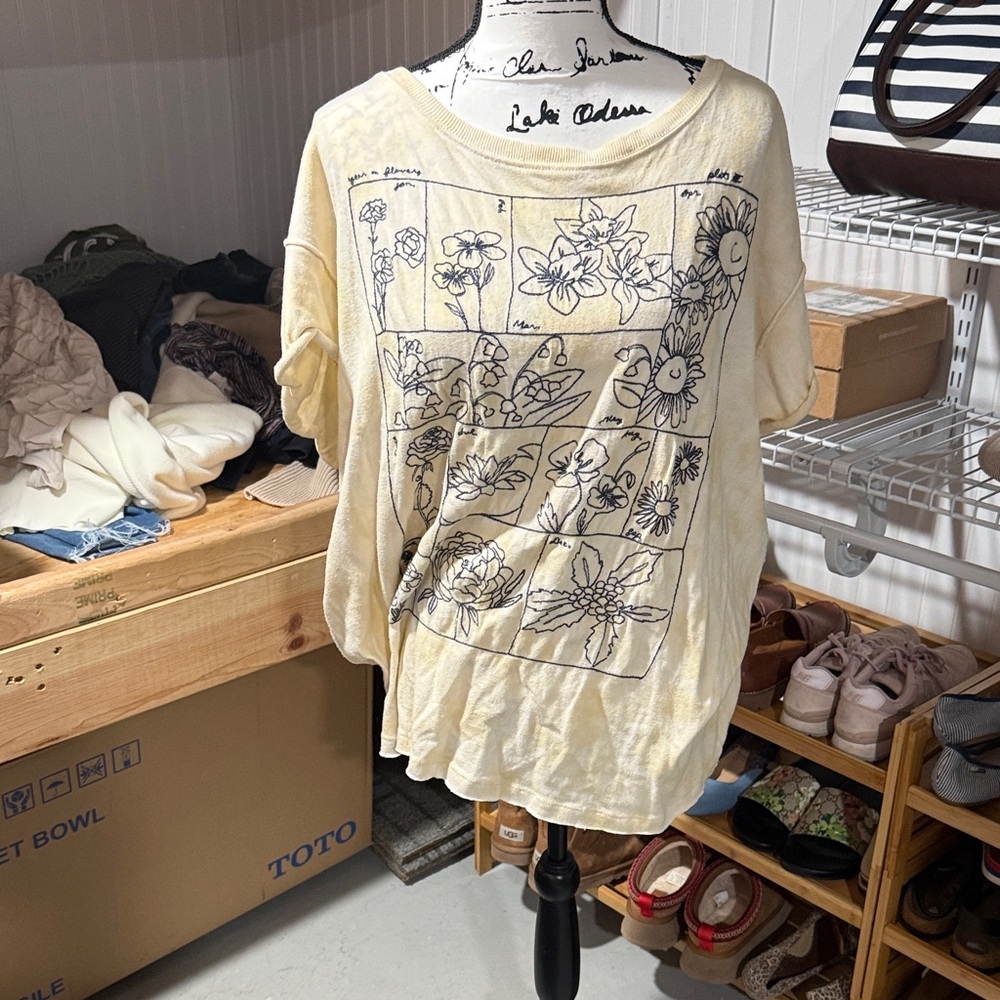 Yellow Floral Grid Boxy Tee